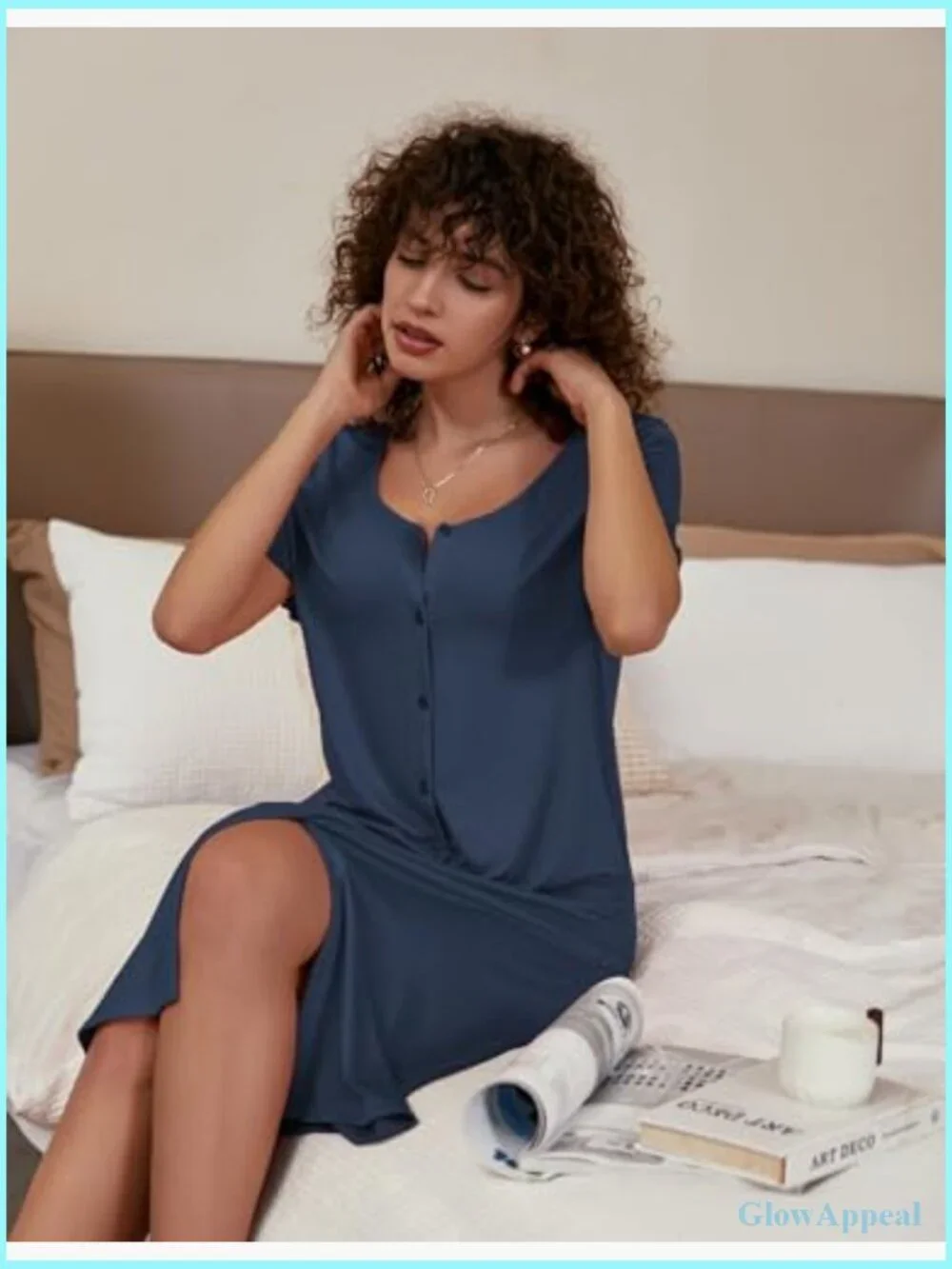 Large 2-Pack Nightgowns, Button Front, V-Neck, Short Sleeve Sleepwear